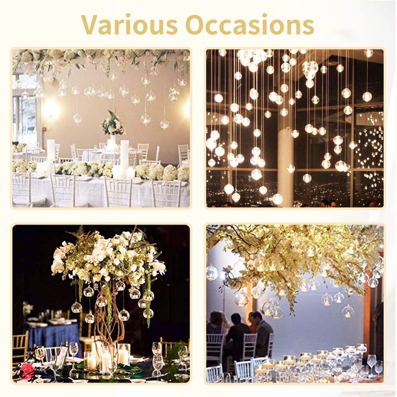 NUPTIO Mini Hanging Glass Tealight Globe Candle Holder with LED Candle, 2.36 Inches Diameter, Wedding Party Tree Decoration (36 Pcs) - Image 4